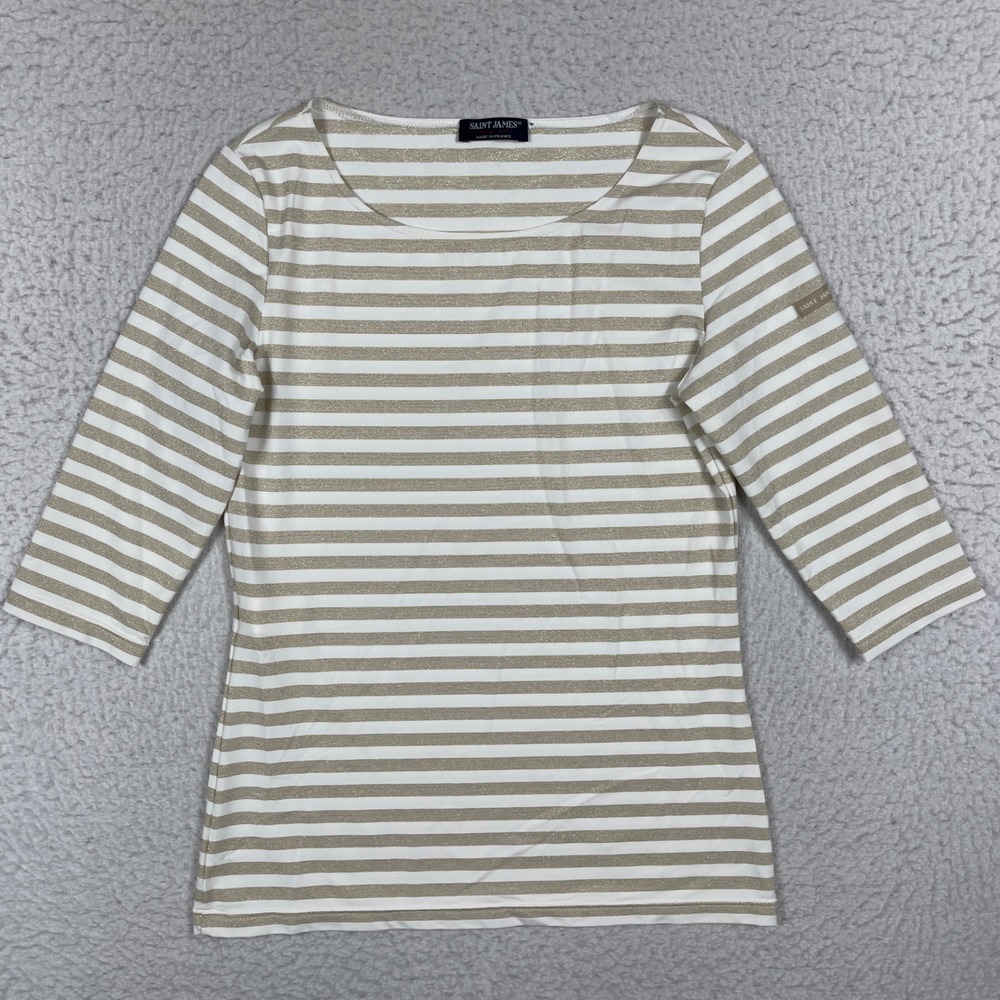 Saint James Striped Top Women 6 XS Gold White Metallic Nautical Boat Neck France